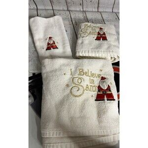 Vintage Christmas Holiday Santa 3 Towel Set “I Believe In Santa” Embroidered